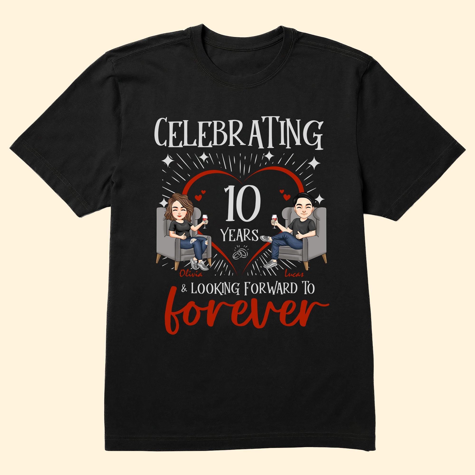 Celebrating-_-Looking-Forward-To-Forever-Personalized-Shirt-1.jpg Celebrating & Looking Forward To Forever - Personalized Matching Couple Shirts - Image 1