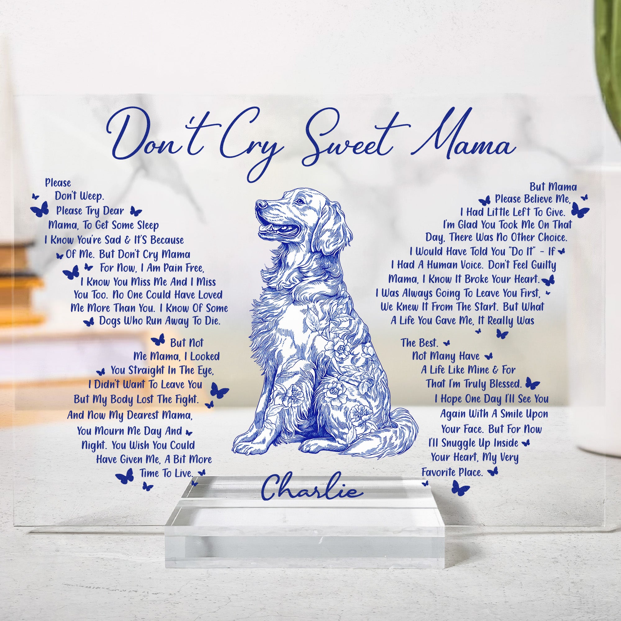Don_t-Cry-Sweet-Mama-Dog-Memorial-Toile-De-Jouy-Personalized-Acrylic-Plaque-1.jpg Don't Cry Sweet Mama Dog Memorial Toile De Jouy - Personalized Acrylic Plaque - Image 1