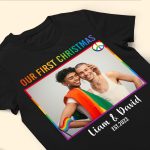 LGBT Couple Our First Christmas - Personalized Photo Matching Couple Shirt - Image 6