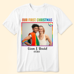 LGBT Couple Our First Christmas - Personalized Photo Matching Couple Shirt - Image 8